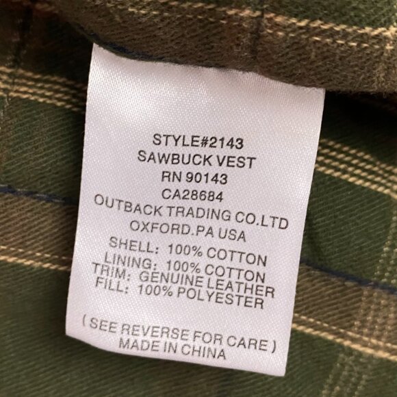 Outback Trading Company Sawbuck Oilskin Vest Men's XL Olive Green Waxed Canvas - Picture 10 of 14